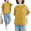 Roupas Femininas Plus Size 100kg Verão Soltas Tops Plus Size Que Cobrem o Corpo e Fazem Você Parecer Mais Magra, Camisetas de Manga Curta com Gola Redonda Cor Sólida