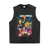 Camisetas versátiles, holgadas, de manga corta, algodón pesado, con estampado de personajes de anime japonés, efecto desgastado, temática de anime variada, disponibles en stock