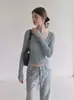 Cárdigan corto de punto bordado estilo americano picante para mujer, nuevo top de punto de manga larga para mujeres petite, principios de otoño 6301