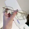 2025 Armação de Óculos Retro de Metal Poligonal Espelhada Plana Fashion Personalizada com Lente Óptica Anti-Luz Azul para Mulheres