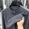 Sudadera de cuello redondo para hombre Tencel Lana 2026 Otoño Nueva Moda Casual Versátil Botón de Presión Capa Base Sudadera para Hombre