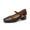 TEAHOO Hecho en casa 2024 Nuevo Vintage Zapatos Mary Jane para Mujer Punta Cuadrada Boca Baja Mocasines Tacón Grueso Zapatos Individuales Mujer