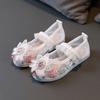Sapatos Bordados para Meninas, Sapatos Estilo Chinês para Crianças da Dinastia Han, Sapatos de Malha Vazada, Sapatos de Fantasia Estilo Pérola, Sapatos Artesanais para Apresentação de Bebês