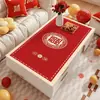 Mantel rojo nuevo con temática de boda, diseño festivo, impermeable y resistente al aceite, no requiere lavado, apto para mesas de sala y comedor