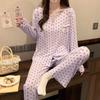 Pijama para Mujer Primavera y Otoño Estilo Coreano Simple y Dulce Lazo Modal Rayado Pantalón de Manga Larga Conjunto de Ropa para el Hogar