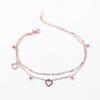Tobillera con forma de corazón doble y cadena de hueso de serpiente para mujer, tendencia, personalidad, joyería, disponible, tobillera de acero de titanio, venta al por mayor