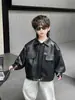 Chaqueta de Cuero Resistente para Niños de Primavera y Otoño, Estilo Coreano, Chaqueta Casual Elegante y Genial para Niños, Ropa Exterior de Moda para Niños Pequeños