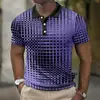 Comércio Exterior Europeu e Americano Verão Masculino Nova Camisa Polo de Manga Curta Impressão Digital 3D Casual ao Ar Livre Camisa Polo com Botões