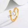 Anillo para Mujer Estilo Lujo Ligero Simple Elegante Líneas Irregulares Juego Cruzado Perla Anillo de Comida Joyería Nueva Japonesa y Coreana al Por Mayor