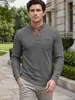 Ropa de hombre transfronteriza estilo americano jacquard texturizado cuello henley polo shirt comercio exterior primavera y otoño bolsillo en el pecho sudadera de punto casual