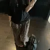 Pantalones de Caminar Casuales Largos de Pierna Ancha Sueltos Rectos de Lino Tencel con Estampado de Leopardo para Mujer, Verano