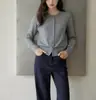 GINNKE Elegante Hermoso Suéter de Punto Cardigan Negro Cuello Redondo de Lana Merino para Mujer Otoño Invierno Gris Manga Larga