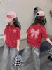[100 algodón] camiseta de verano de manga corta para niños 2025 nueva caricatura top de estudiante para niña impresión para niños grandes