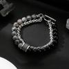 Pulsera de acero de titanio con cuentas de transferencia de piedra de ojo de tigre para hombre, personalidad que no se decolora, combina con todo, accesorios de alta gama hechos a mano para mujer, pulsera de joyería