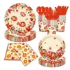 Novo conjunto de pratos de papel descartáveis e talheres com tema de colheita de abóboras de outono para festas transfronteiriças suprimentos para festas
