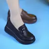 Sapatos da Mamãe Femininos Primavera Novo Plataforma Solado Grosso Bico Redondo Retrô Casual Confortável Versátil Pequenos Sapatos de Couro