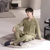 Pijama de algodão com mangas compridas e calças compridas para homens, conjunto de duas peças de cardigã de outono, roupa de casa masculina transfronteiriça para live-streaming