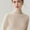 Suéter de Cashmere Feminino Baicaierong Outono/Inverno 2026 com Gola Meia Alta, Design Versátil, Tricô de Lã