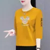 Camiseta de manga tres cuartos de comercio exterior transfronterizo para madres de mediana edad, de corte holgado, cuello redondo, talla grande, top básico