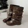 Botas Martin de Cano Médio Femininas 2026 Outono/Inverno Novo Estilo Britânico Retrô Aumenta a Altura Salto Grosso Dobradas Empilhadas Para Calças Botas de Cavaleiro Longas