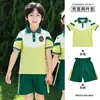 Uniforme de jardim de infância, jaqueta de baseball de outono, conjunto verde e roxo, uniforme de classe de escola primária, uniforme escolar de verão de três peças, todo em algodão