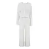 Conjunto de Pijama Duas Peças para Mulheres, Outono e Inverno, Cardigan Branco de Manga Longa e Calça Longa, Europeu e Americano, Transfronteiriço, Confortável, Solto, Simples