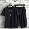 Camiseta de manga curta verão masculina esporte lazer conjunto solto secagem rápida seda gelo corrida fitness shorts de manga curta conjunto de duas peças