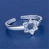 Anillo Abierto de Plata de Ley S925 para Mujer Elegante Simple Calado Estrella de Seis Puntas Anillo Cepillado Joyería Coreana de Plata de Ley Venta al por Mayor