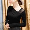 Camisa ajustada negra con hombros inclinados y nuevo diseño de otoño e invierno para mujer, estilo occidental, camisa pequeña europea