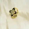 Anillo de Cobre Chapado en Oro con Circonita de Trébol de Cuatro Hojas para Mujer, No se Desvanece, Moda para el Trabajo, Anillo de Trébol de Cuatro Hojas Abierto Ajustable de la Suerte