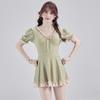 Nuevo traje de baño de una pieza para mujer, color sólido, estilo británico, traje de baño de Corea del Sur, lindo traje de baño de encaje, cintura, elegante vestido