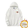 320g suéter branco pesado masculino outono e inverno moda folha de bordo estampado manga comprida capuz forrado de lã casaco com capuz quente