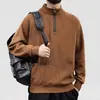 Sudadera de pana con media cremallera para hombre, nueva para primavera y otoño 2025, marca de moda, suéter holgado con cuello alto, camiseta base de color liso