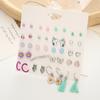 Aretes Populares Europeos y Americanos con Combinación de Múltiples Pares Unicornio Animal Borla Letras para Uso Diario Aretes Simples Elegantes