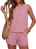 Conjunto de Moda de Verano para Mujer de Amazon de 2 Piezas: Top sin Mangas de Cuello Redondo y Pantalones Cortos con Bolsillos