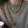 Novo Colar de Cor Misturada Pérola Dourado Marrom Mocha Melard Outono e Inverno, Corrente de Suéter de Luxo Leve Nicho Corrente de Pescoço para Mulheres