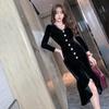 Outono de 2026 Nova Moda Feminina Transfronteiriça Elegante Vestido de Veludo de Botão Único Bodycon Saia Cauda de Peixe Feminina 4474