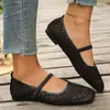 Sapatos de salto baixo quadrados de bico quadrado e fundo plano 2026 Verão Novo Tecelagem Vazada Rede de Pesca Sapatos Novos Sandálias de Uma Tira Tamanho 43
