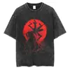 Camiseta Vintage Lavada com Estampa de Anime 230g Algodão Puro Camiseta Logo Personalizado Moda de Rua Gola Redonda Manga Curta Camiseta Masculina