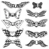 Alas de Mariposa Caladas de Plata Antigua Agujero Recto Cuentas Espaciadoras de Aleación de Zinc Pulsera Collar Hecho a Mano Retro Accesorios de Joyería