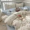 Conjunto de Cama de Algodão Puffy Classe A Nível Maternidade, Conjunto de Quatro Peças de Algodão Puro, Capa de Edredom Cartoon Fresca Estilo Ins, Conjunto de Três Peças para Dormitório Estudantil