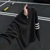 Malha Masculina Outono Listrada Cinza com Meio Zíper e Gola Alta Estilo Retro Americano Preguiçoso Caimento Limpo Outerwear