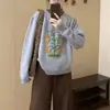 Outono e Inverno Estilo Coreano Novo Retrô Doce Jacquard Malha Tops para Mulheres Pulôver Solto Versátil Gola Redonda Malha