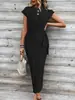 Vestido largo a rayas con cuello redondo y manga corta, elegante, con cinturón a la cintura, transfronterizo, para mujer, verano 2026. Moda Femenina de Alta Gama