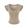 26045-2026 Blusa Feminina, Camiseta Sexy de Manga Curta Justa, Novo Estilo Primavera/Verão, Estilo Puro Desejo, Casual com Decote V