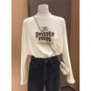 Camiseta de manga larga para mujer con cuello semi-alto de terciopelo alemán cepillado, moderna y versátil, camiseta base gruesa gris para invierno