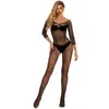 Nueva Lencería Sexy para Mujer Jacquard Sexy Body de Malla Ropa de Manga Larga Cuadrado Pequeño W265