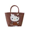 Bolsa a Tiracolo Desenho Animado Gatinha Kt Cesta de Legumes Bolsa de Palha Grande Capacidade Bolsa de Mamãe Bolsa de Mão para Viagem Bolsa de Praia para Férias na Praia