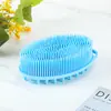 Escova de banho de silicone dupla face feita de fábrica com ganchos, escova de shampoo, shampoo para bebê, escova tátil para treinamento de integração sensorial