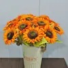 Ramo de Girasoles Simulados Transfronterizo Adornos de Decoración para Sala de Estar Bodas Accesorios para Exteriores Girasoles Simulados Flores Falsas